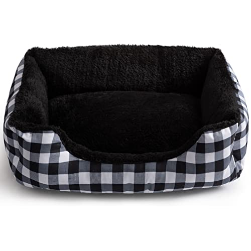 Hollypet Printed Flannel Rectangle Plush Dog Cat Bed Self-Warming Pet Bed, Christmas Red and Green Check