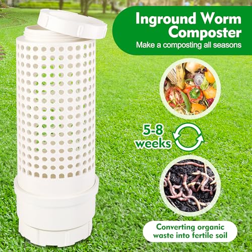 2 Packs Inground Worm Composter, Outdoor Worm Farm Compost Bin Kit with Lid for Raised Garden Beds, Reducing Food Waste Composting Systems - with Shovel & Gloves
