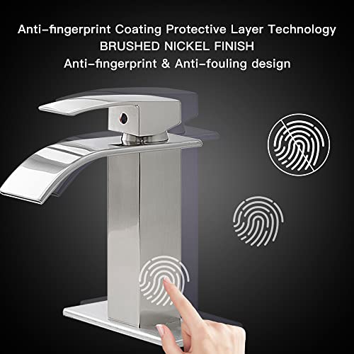 BWE Vessel Sink Faucet Modern Waterfall Chrome Single Hole Bathroom Faucet Single Handle with Pop up Drain Without Overflow Assembly Vanity Basin Bath Sink Faucets Mixer Tap