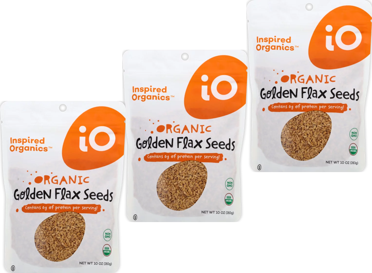 Inspired Organics Non GMO, Certified Organic Golden Flax Seeds, 3-Pack 10 oz. Pouches