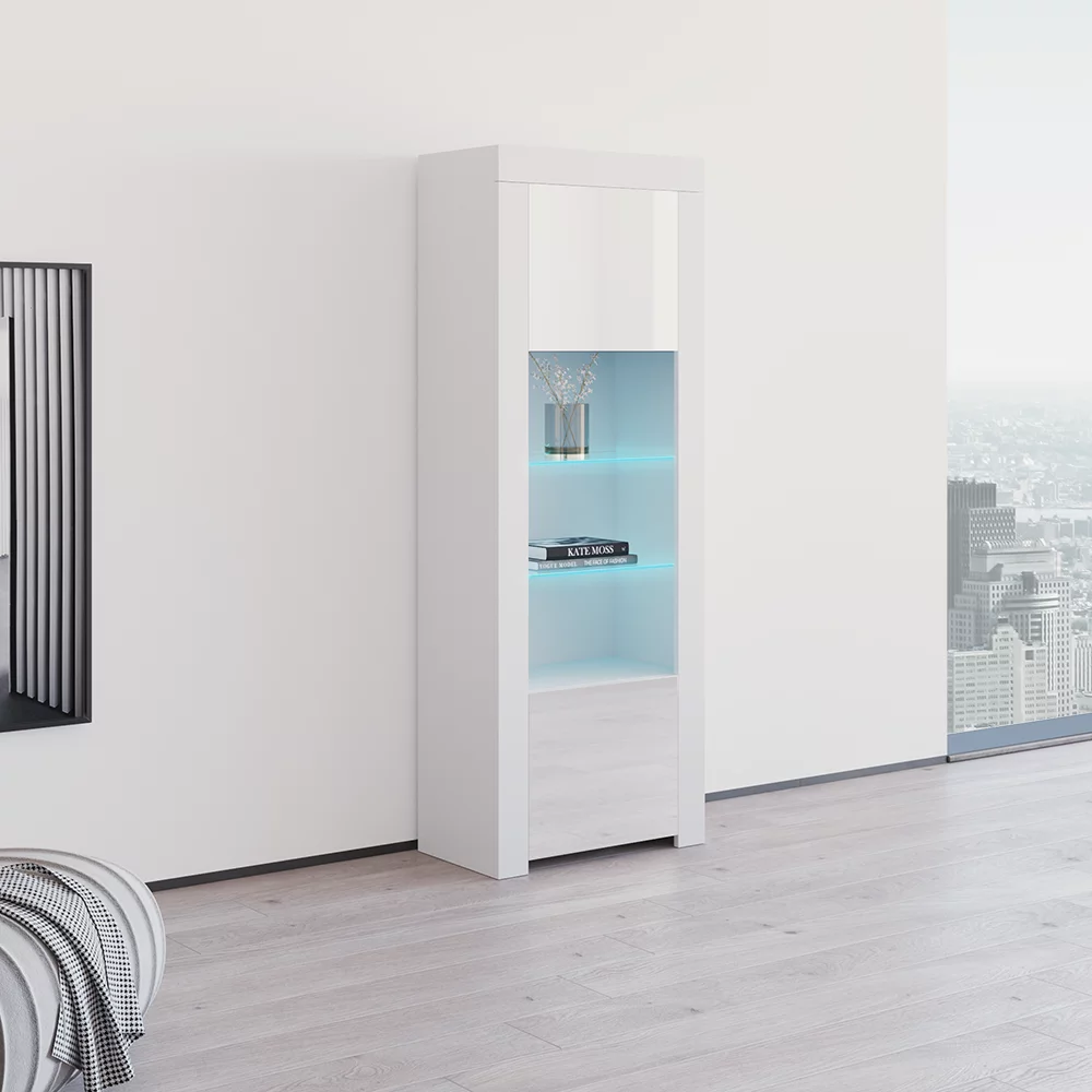 Milano Bookcase Matte Body & High Gloss Fronts, White