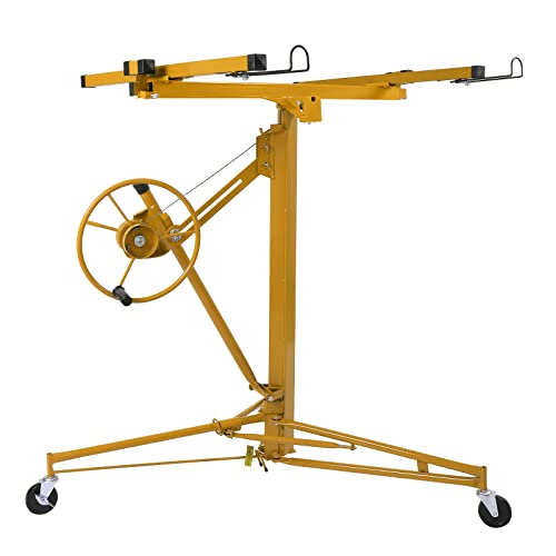 Winado 16 FT Drywall Lift Panel Rolling Hoist Jack Lifter Sheetrock, Drywall Lifting Construction Tools Caster Wheel with Adjustable Telescopic Arm, Yellow