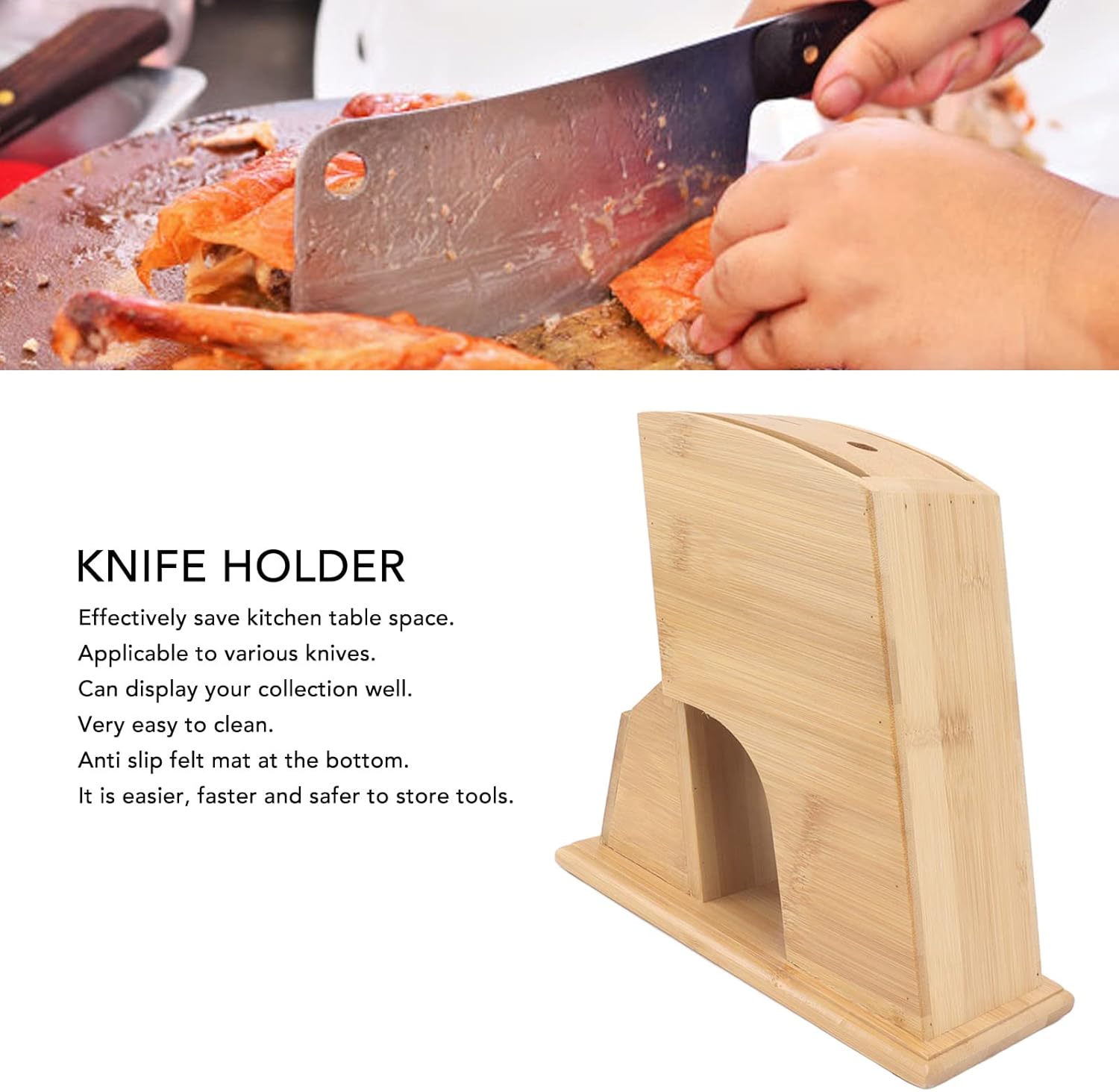 Knife Block, Wooden Kitchen Knife Holder, Knife Cutter Storage Rack, Hollow Knife Block, Knife Block Cutter, Countertop Knife Rack with Non Slip Felt Mat for Kitchen Shop Restauran