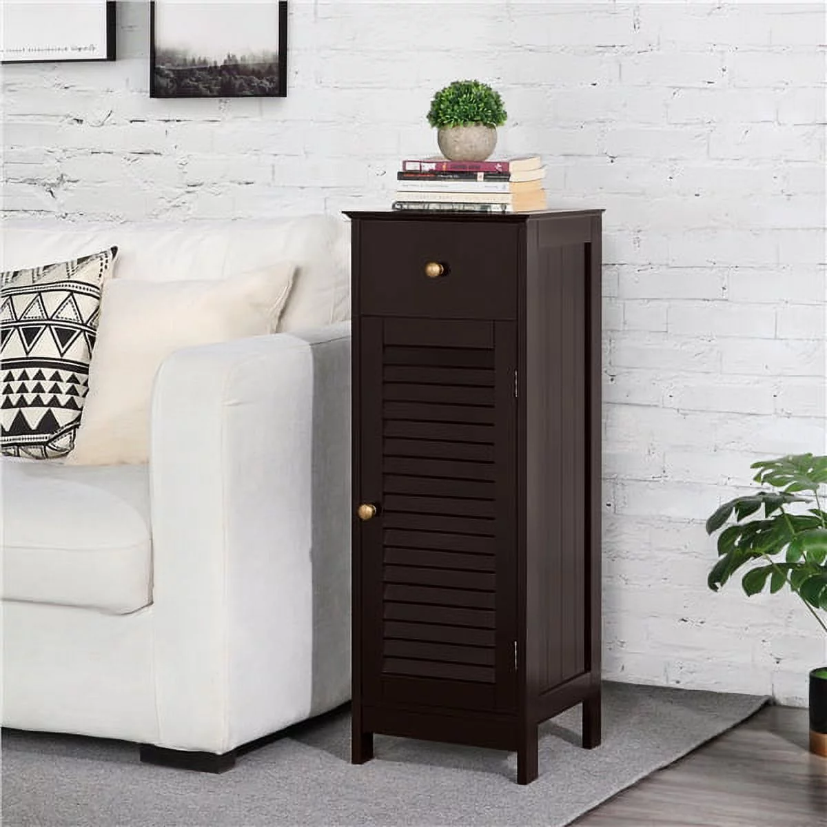Topeakmart Wooden Bathroom Floor Storage Cabinet with Drawer and Single Shutter Door for Bathroom Living Room, Espresso