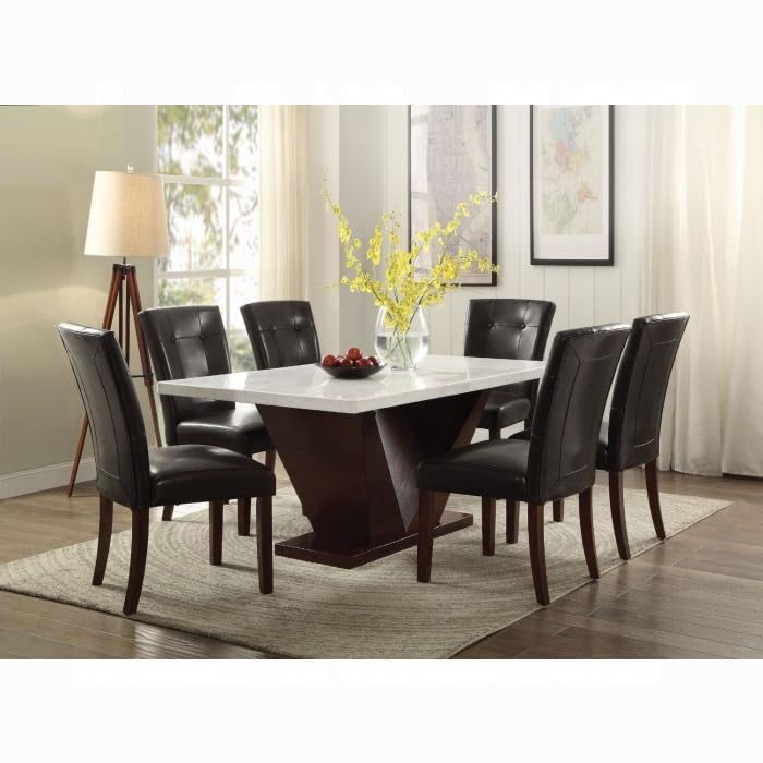Contemporary Wooden Dining Set Including Dining Table, Side Table and End Table in White Marble Top & Walnut Finish