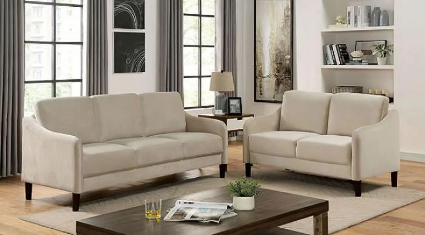 Contemporary Beige Flannelette Living Room Set 3pcs FOA Kassel