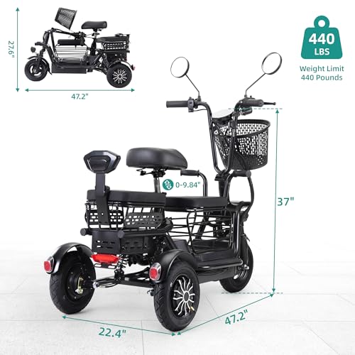 Electric Tricycle for Adults, Foldable Ebike for Seniors with 3 Seats and Storage Baskets for Shopping, 400W 48V Electric Trike up to 18 MPH