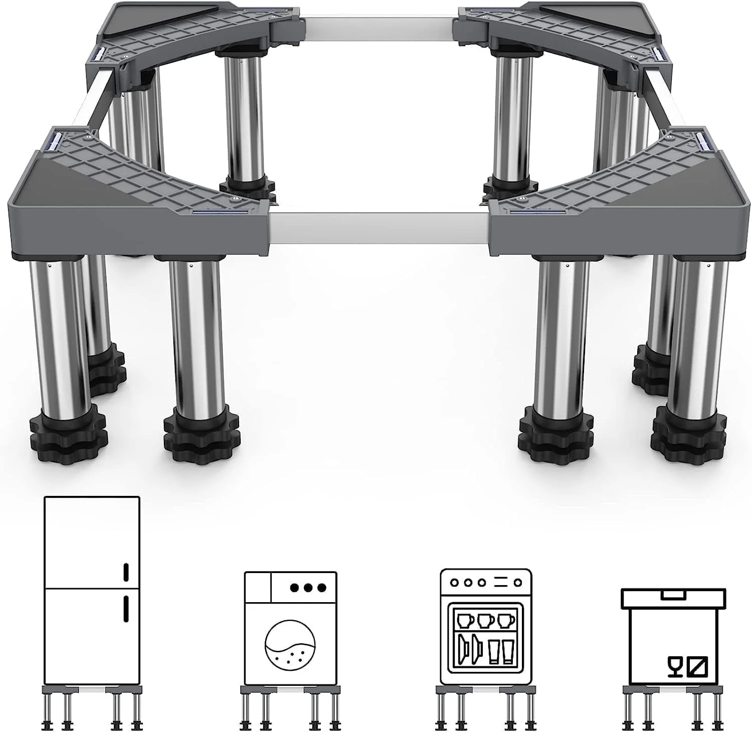 Fridge Stand, 12 Feet Washing Machine Heavy Duty Base Stand, Adjustable Washer Pedestal, Max Load 1102.3 Lb Height 7.1-8.7Inches, Multi-Functional Base for Washer Dryer,Refrigerator (Grey) FU91