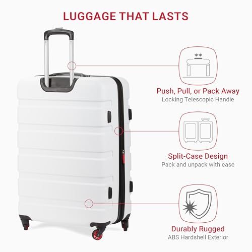 SwissGear 7366 Hardside Expandable Luggage with Spinner Wheels, White, Carry-On 19-Inch