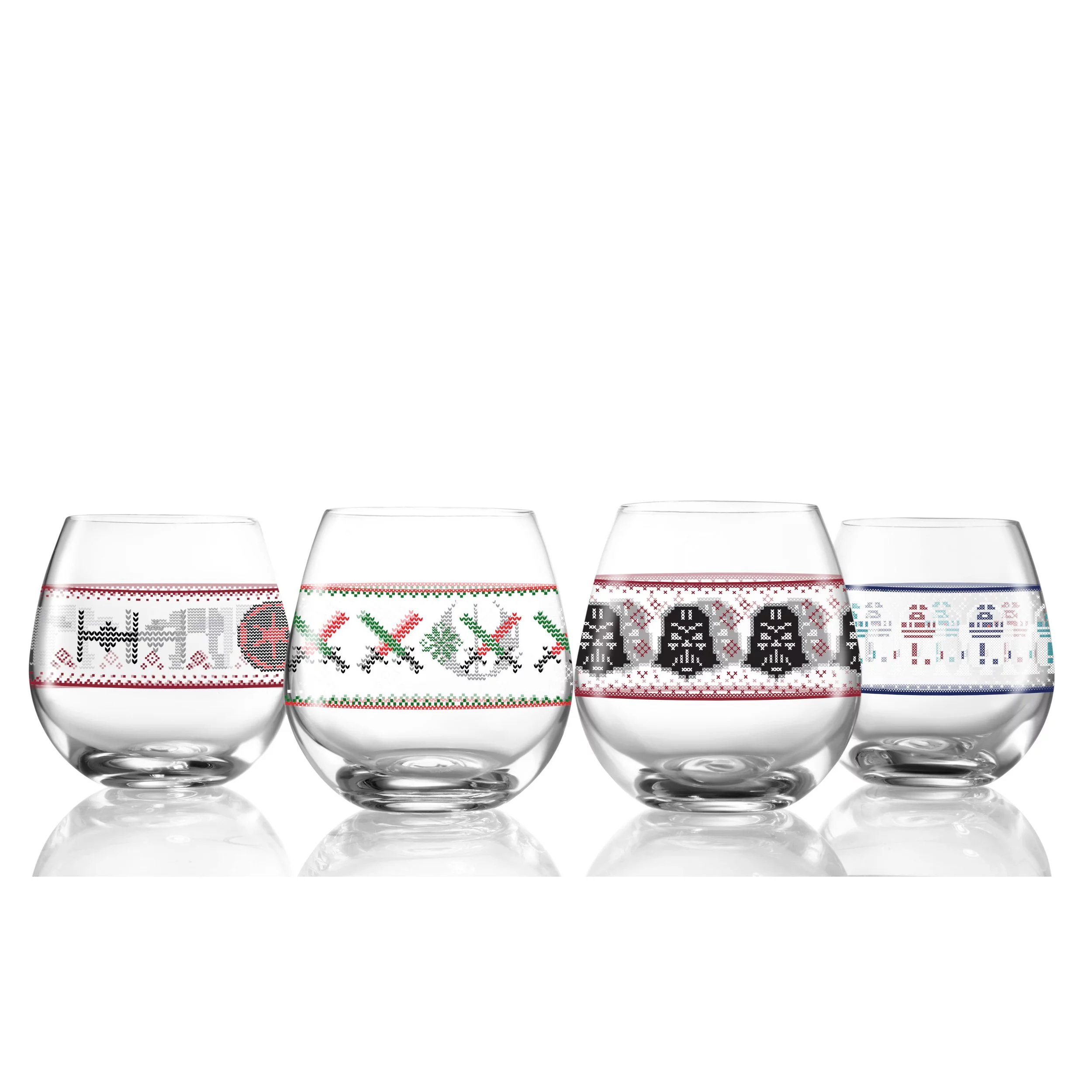 NEW Star Wars Ugly Sweater Collection Stemless Drinking Glass - 15 oz - Set of 4 Holiday Gift Drinking Stemless Drinking Glasses
