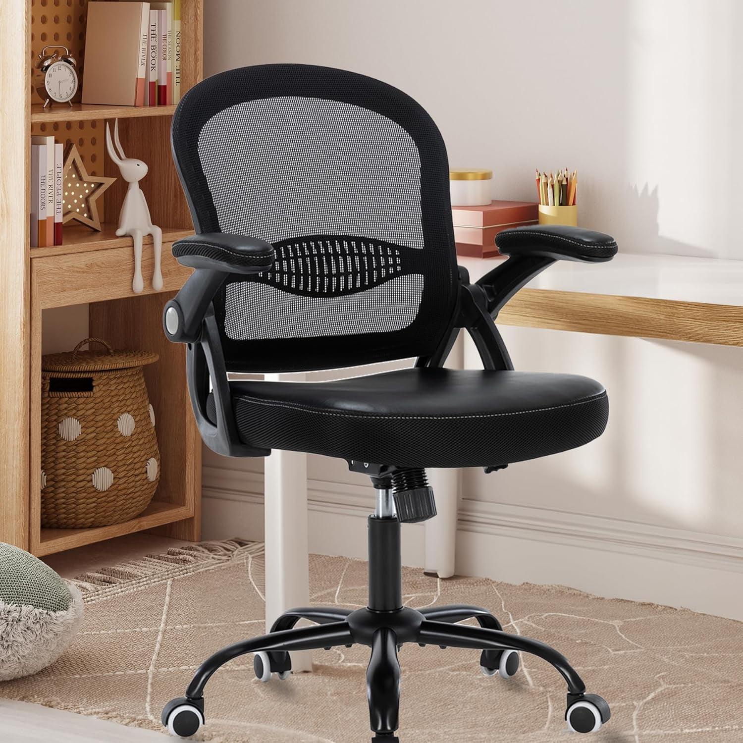 Office Chair Ergonomic Desk Chair Adjutable  Office Chair Mesh Office Chairs Swivel Computer Chair Flip-up Armrests Executive Task Chair Black