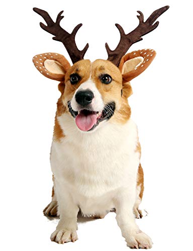 Pet Deer Costume Hat Merry Christmas Dog Antlers Headbands Elastic Band Adjustable Reindeer Cap Hair Headwear Accessories (Medium)