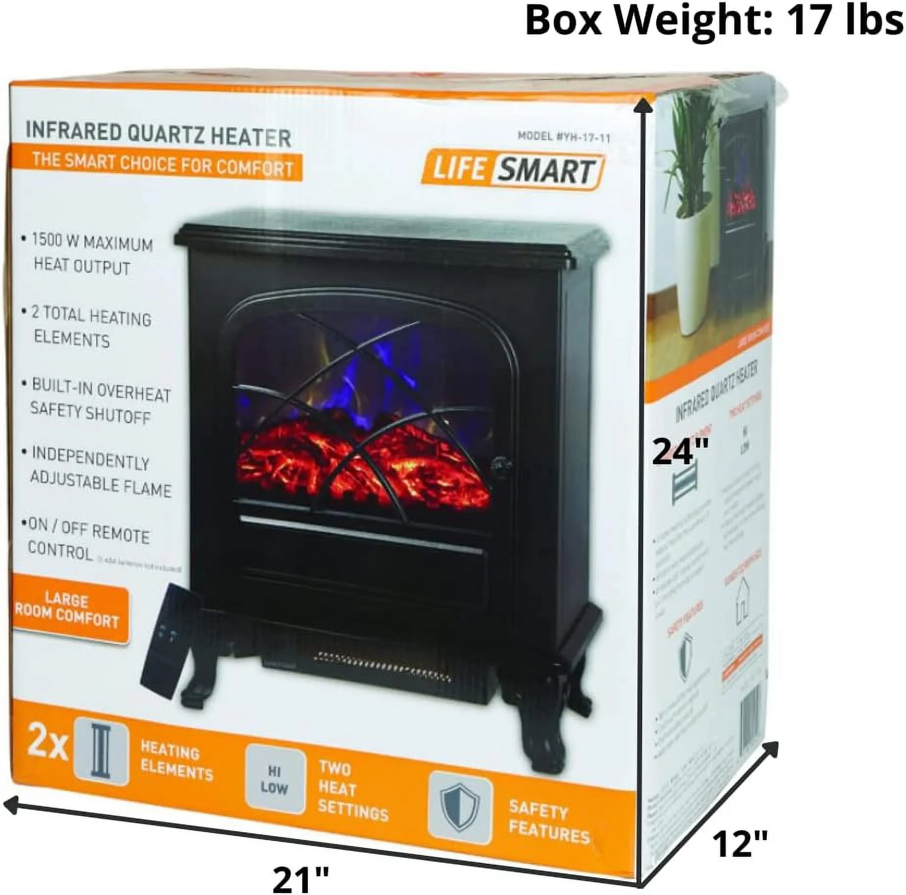 Infrared Electric Fireplace Stove Heater With - L21.26 X W11.15 X H26.77 Hes, Black