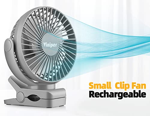 Viniper 6 inch Rechargeable Clip on Fan, 5000mah Battery Desk Fan : 360° Rotation & 3 Speeds Strong Wind Portable Fan, 8-30 Working Hours, Quiet and Powerful (Black)
