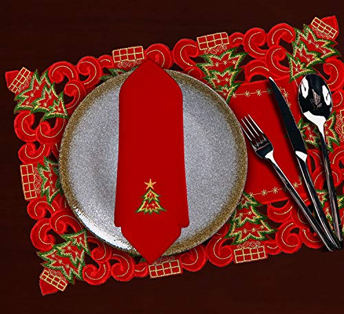 Grelucgo Embroidered Christmas Holiday Holly Tree Table Runner, Dresser Scarf, Rectangular 16 x 72 Inch