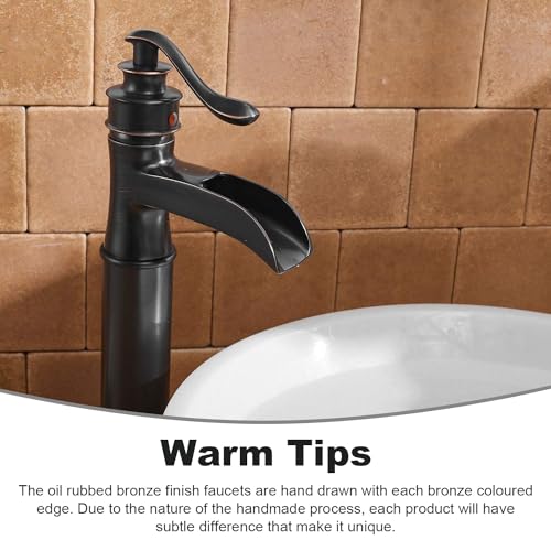BWE Vessel Sink Faucet Waterfall Matte Black with Pop Up Drain Without Overflow and Supply Lines, Black Sink Faucet Bathroom One Handle Faucets Vanity Bath Mixer Tap