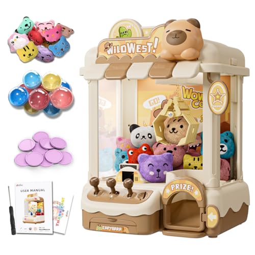 Mini Claw Machine for Kids, Cute Capybara Vending Machine for Girls Age 5-6, Candy Grabber Dispenser with Plush Toy and Capsule for Boys, Birthday Gifts for Age 3+, Perfect for Family, Party