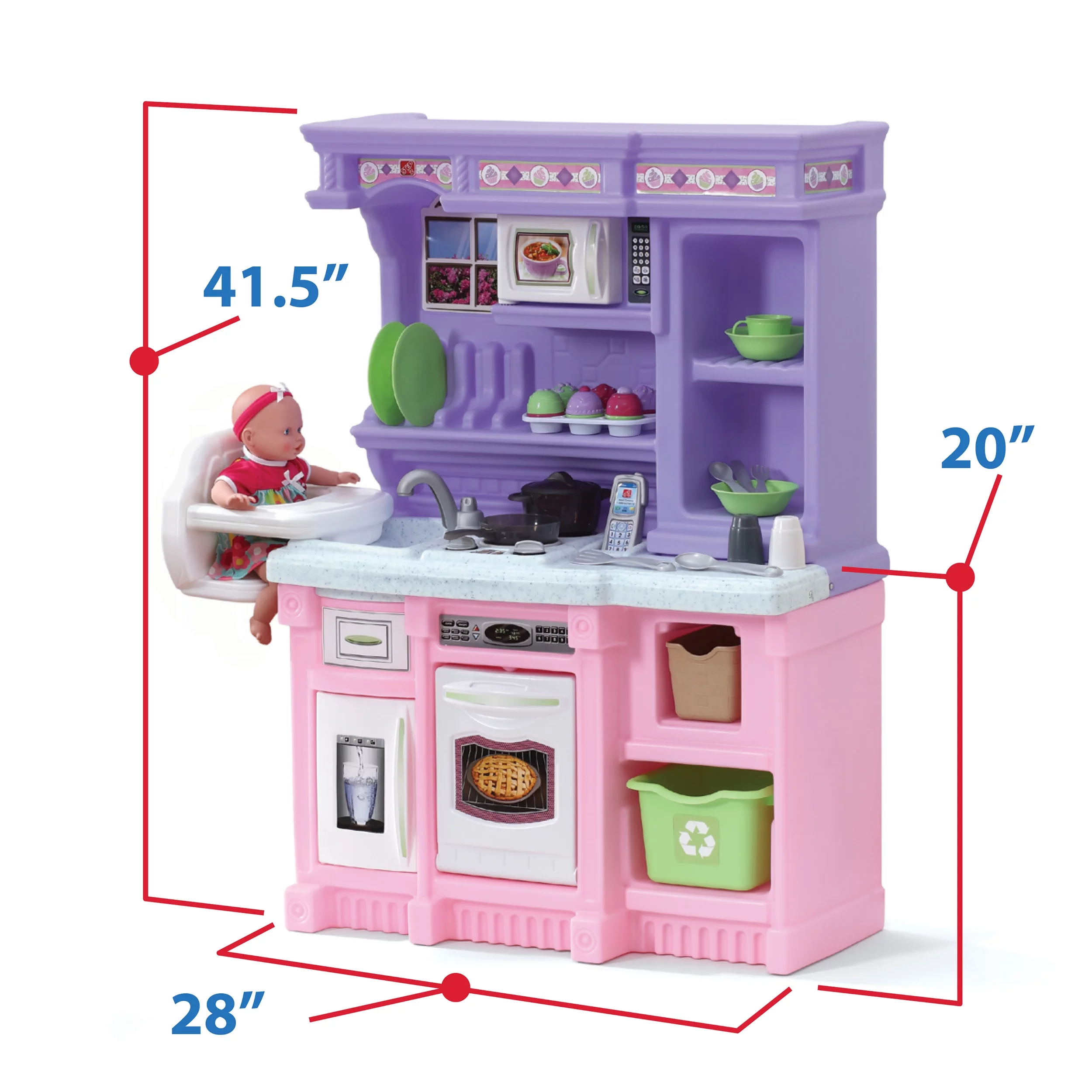 Step2 Little Bakers Pink Toddler Plastic Kitchen Playset with 30 Piece Play Set