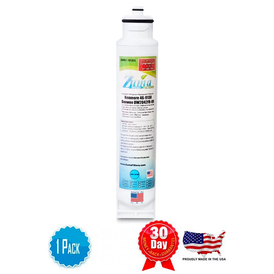 ZUMA Brand , Water and Ice Filter , Model # ZWFK1-RF300 , Compatible with Daewoo® / Kenmore® 111.7304561 - 1 Pack - Made in U.S.A.