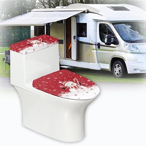 Christmas Bow Bell Toilet Tank Lid Cover and Toilet Seat Lid Cover 2 Pcs Set Toilets Covers with Elastic Cloth Fits Most Toilets Tanks & Lids