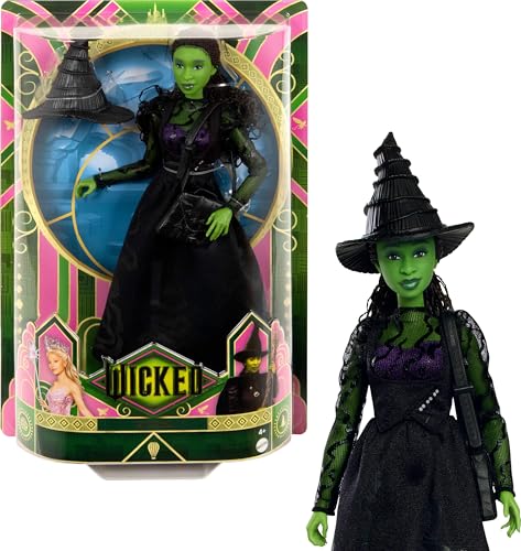 Mattel Universal Wicked Elphaba Fashion Doll & Accessories with Green Skin, Braided Black Hair, Posability & Removable Ballroom Look