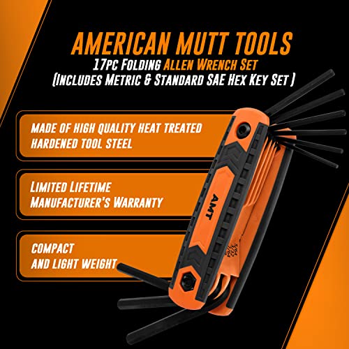 AMERICAN MUTT TOOLS 17pc Folding Allen Wrench Sets – SAE and Metric Allen Key Set – Hex Key Set, Allen Wrenches Sets, Metric Allen Wrenches Set