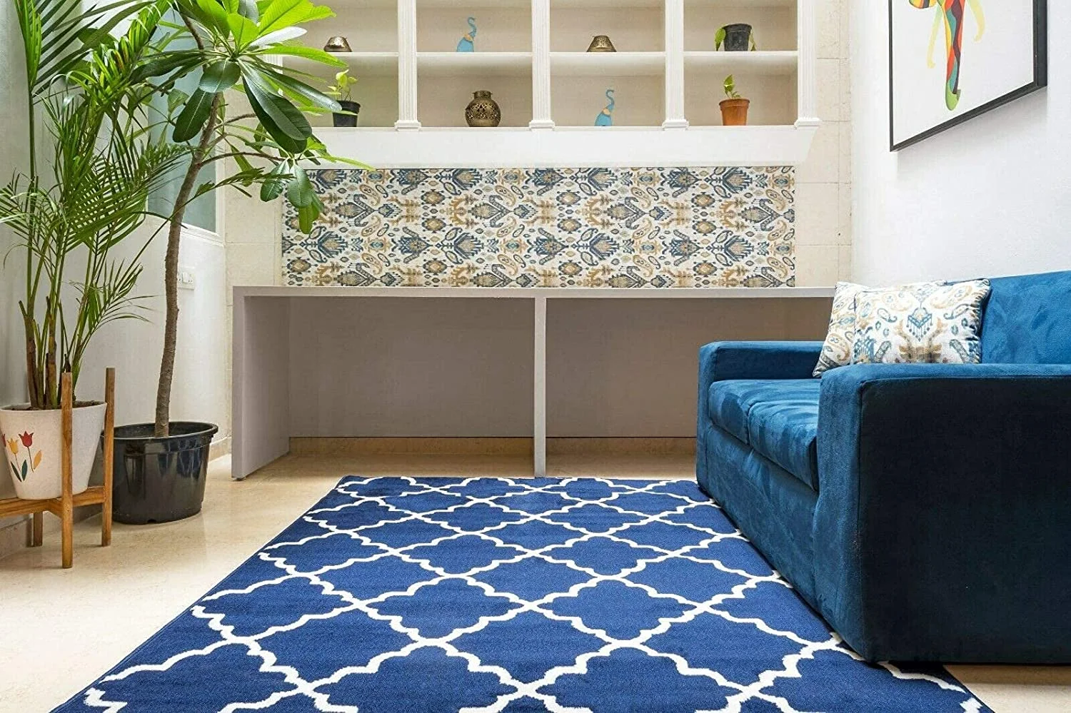 Furnish my Place Contemporary Trellis Modern Geometric Area Rug 635, Blue