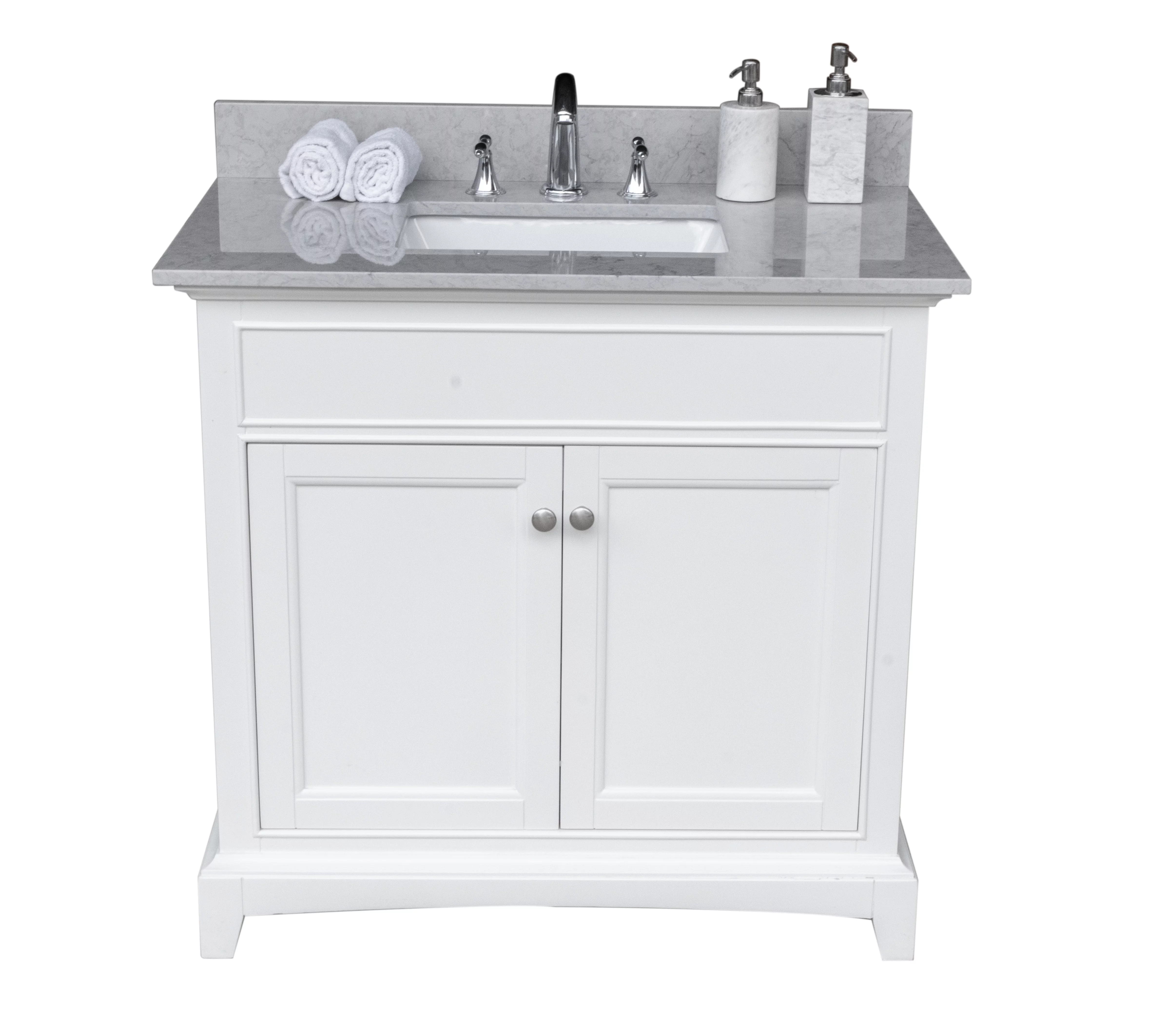 Montary Company 37in Bathroom Cararra Grey Engineered Stone Vanity Top with Ceramic Sink