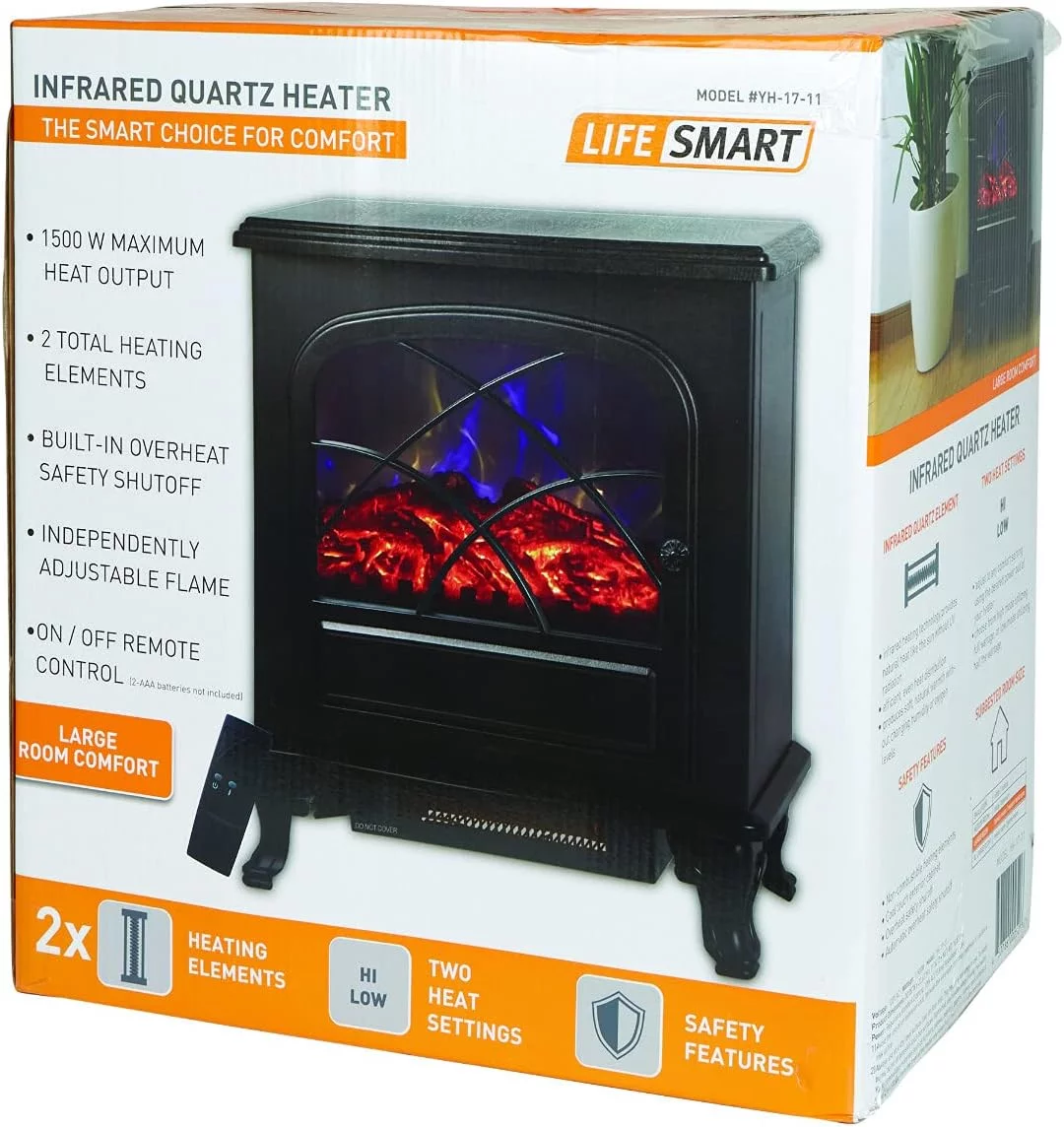 Infrared Electric Fireplace Stove Heater With - L21.26 X W11.15 X H26.77 Hes, Black