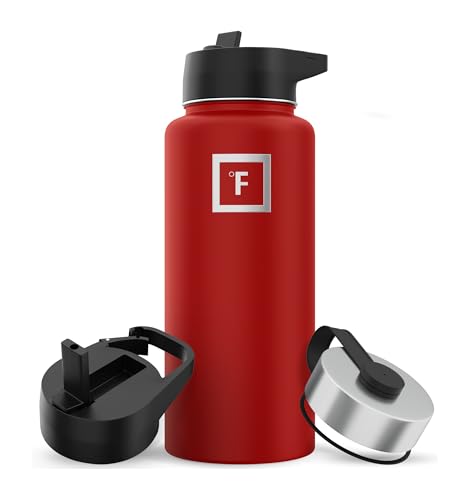 IRON °FLASK Camping & Hiking Hydration Flask with 3 Lids - Stainless Steel, Double Walled & Vacuum Insulated Water Bottle - Leak Proof & BPA Free 32 Oz