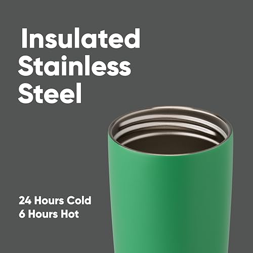 Owala SmoothSip Slider Insulated Stainless Steel Coffee Tumbler, Reusable Iced Coffee Cup, Hot Coffee Travel Mug, BPA Free 20 oz, Pink (Pucker Up)