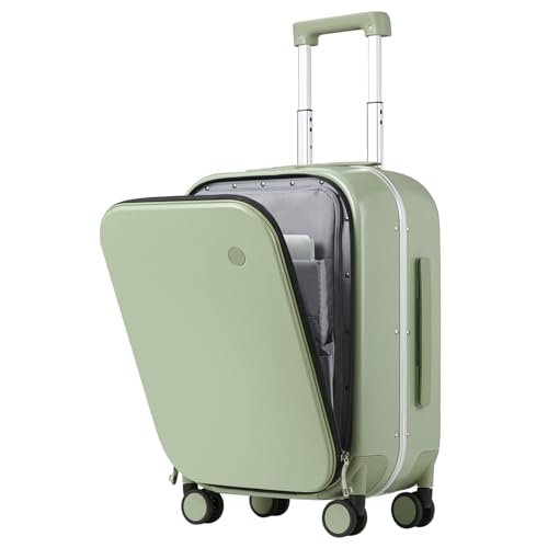 mixi Carry On Luggage, 20'' Suitcase with Front Laptop Pocket, Travel Rolling Luggage Aluminum Frame PC Hardside with Spinner Wheels & TSA Lock and Cover - Smoke White