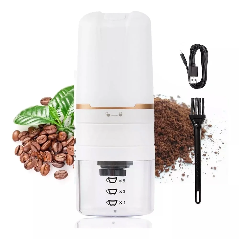 Upgraded Electric Coffee Grinder Cordless Burr Automatic Beans Mill,White