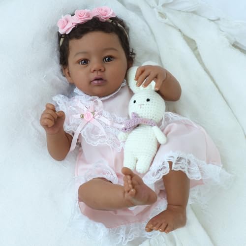 Reborn Baby Doll Black Girl – 18-Inch Realistic Lifelike African American Newborn Handmade Doll with Real Life Soft Weighted Body and Accessories – Gift for Kids Ages 3 and Up