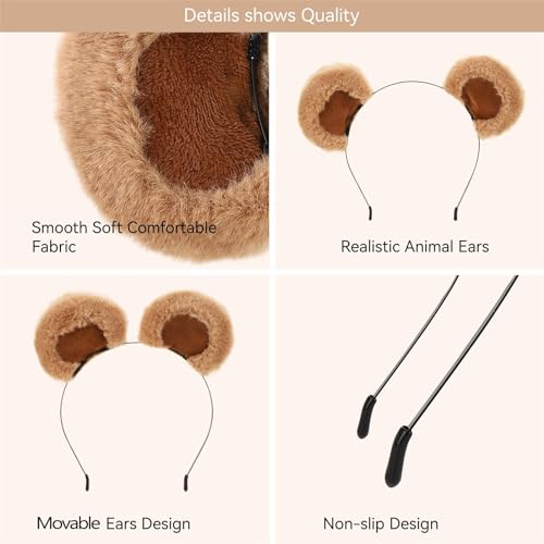 Beviliu Deer Antler headband 4Pack - Animal Ears Realistic Fluffy Reindeer Antlers Party Cosplay for Christmas Costume Washing Makeup Unisex