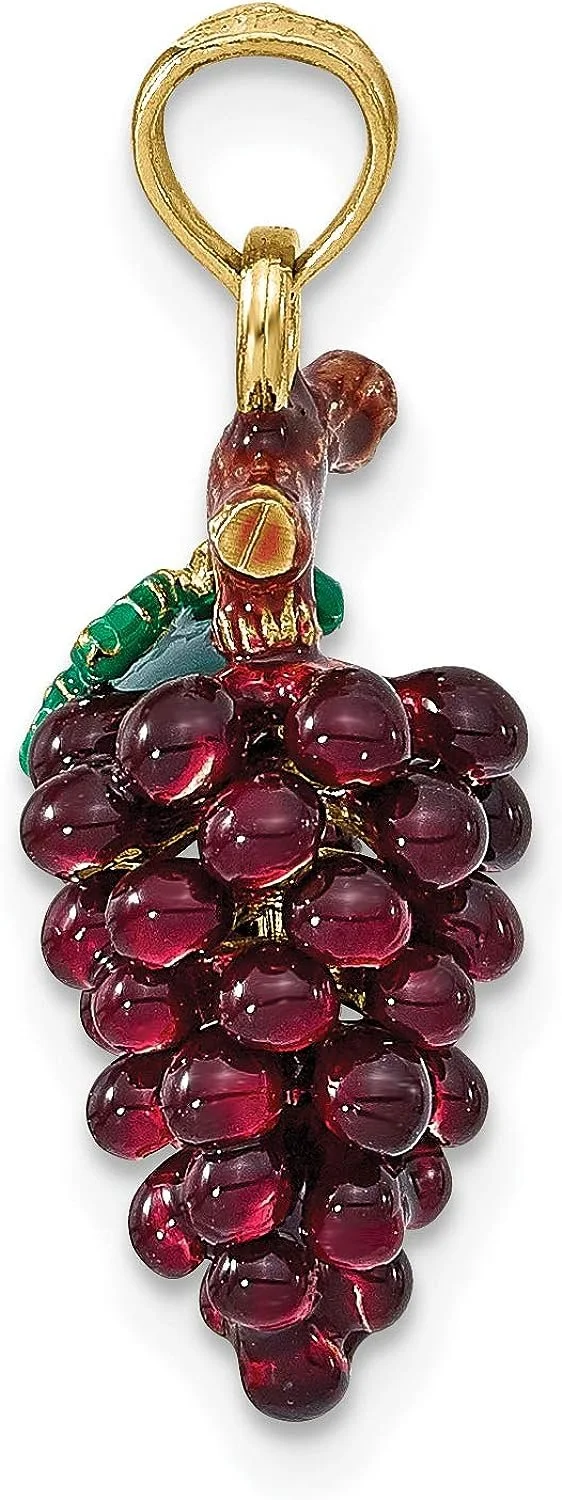 Avariah Diamonds 14K Yellow Gold 3-D ENAMEL PURPLE GRAPES W/STEM & LEAF