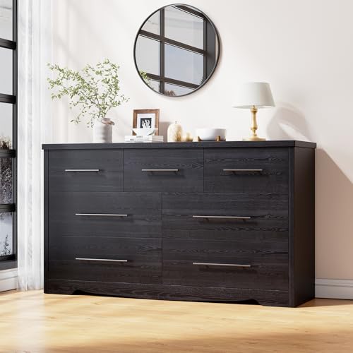 Black 7 Drawer Dresser for Bedroom, 55