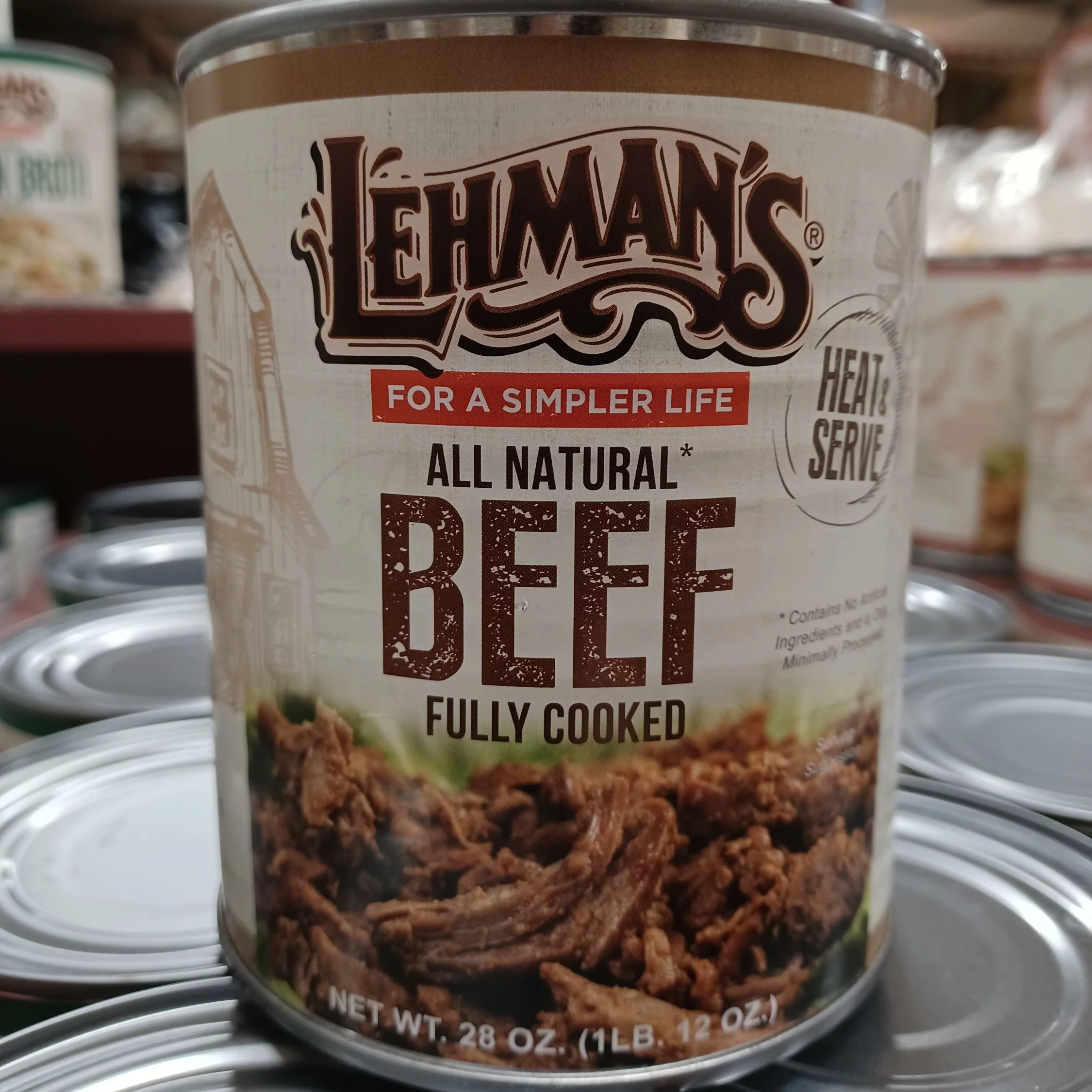 Lehman's All Natural USA Made Ready to Eat Canned Beef Meat, 28 oz Cans, Case of 12