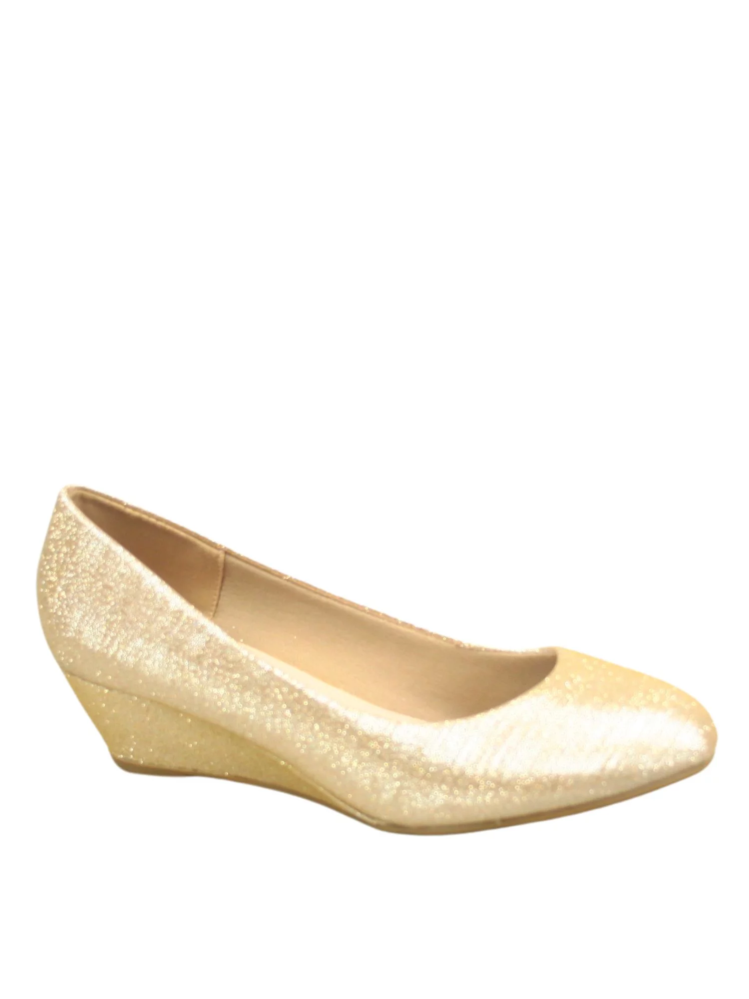 Fisher-8 Women's Slip On Patent Round Toe Low Wedge Heel Pump Shoes ( Champagen, 7.5 )
