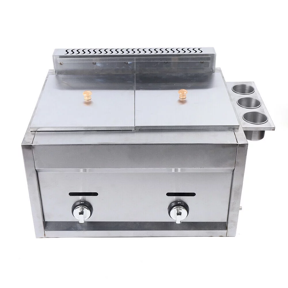 TFCFL Commercial 6L*2 Countertop Stainless Steel Deep Fryer Dual Tank Restaurant/ Kitchen Gas Fryer + Basket