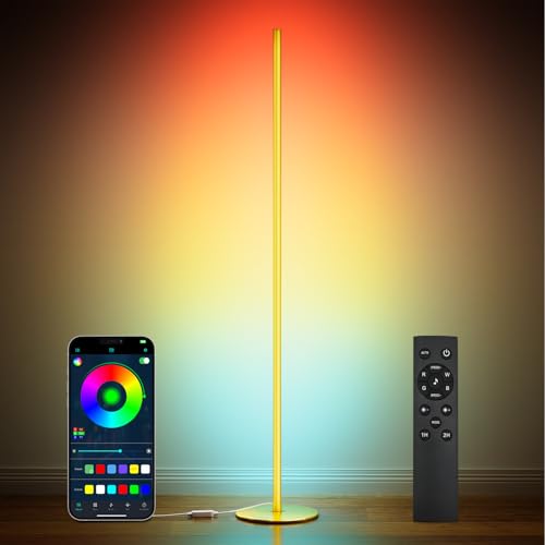 luckystyle Smart RGB+IC Corner Floor Lamp,Bright LED Tall Modern Floor Lamp with APP and Remote,Ambient Lighting Color Changing Standing Lamps with Music Mode and Timing for Living Room,Bedroom,Party