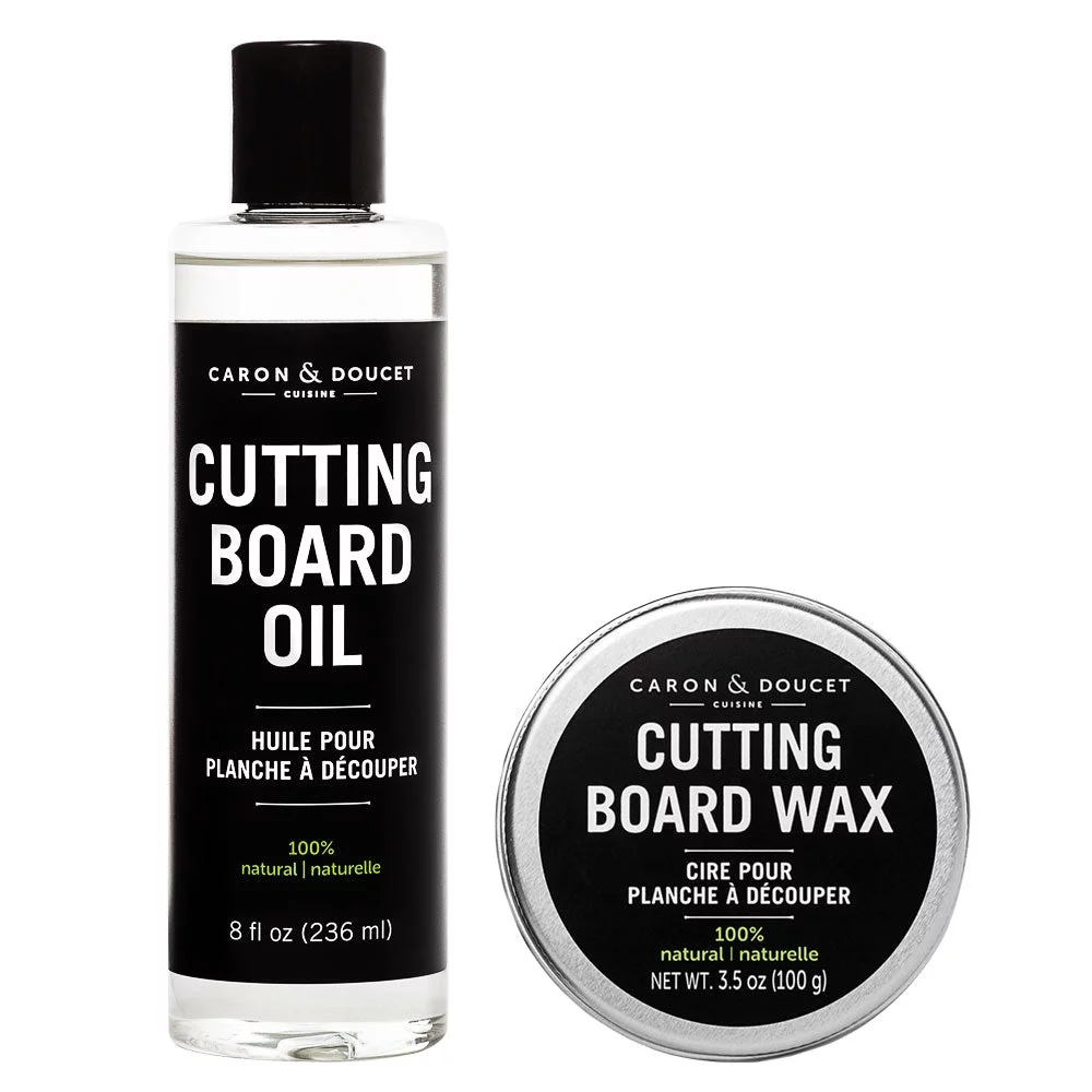 CARON & DOUCET - Cutting Board & Butcher Block Conditioning Oil & Wood Finishing Wax Bundle | 100% Plant-Based & Vegan, Best for Wood & Bamboo Conditioning & Sealing | Does NOT Contain Mineral Oil!