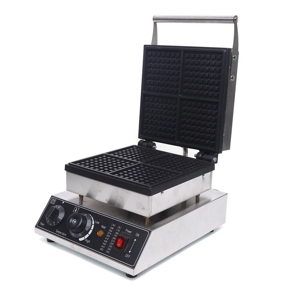Waffle 4 Slices Machine 1750W Baker Commercial Electric Waffle Maker Non-Stick Waffle Maker
