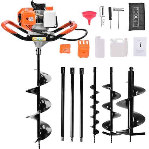 Post Hole Digger,72CC Auger Post Hole Digger Gas Powered Auger with 3 Earth Drill Bits 4