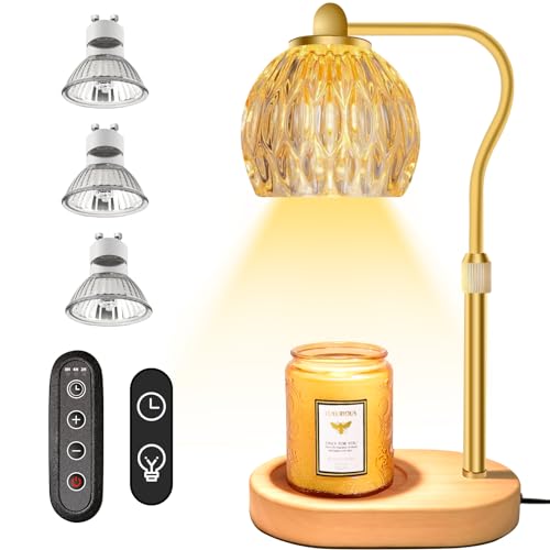 Candle Warmer Lamp with 3 Bulbs, Electric Wax Melter Warmer with Timer, Dimmable Candle Warmer Light Adjustable Hight for Small & Large Jar Candle, Aromatic Candle Holder Heater for Home Decor (Gold)