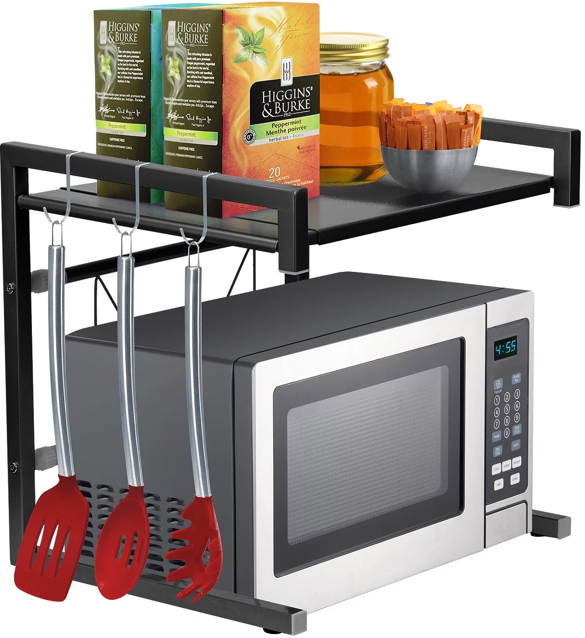Sorbus Microwave Oven Rack: Expandable Kitchen Storage with Hooks