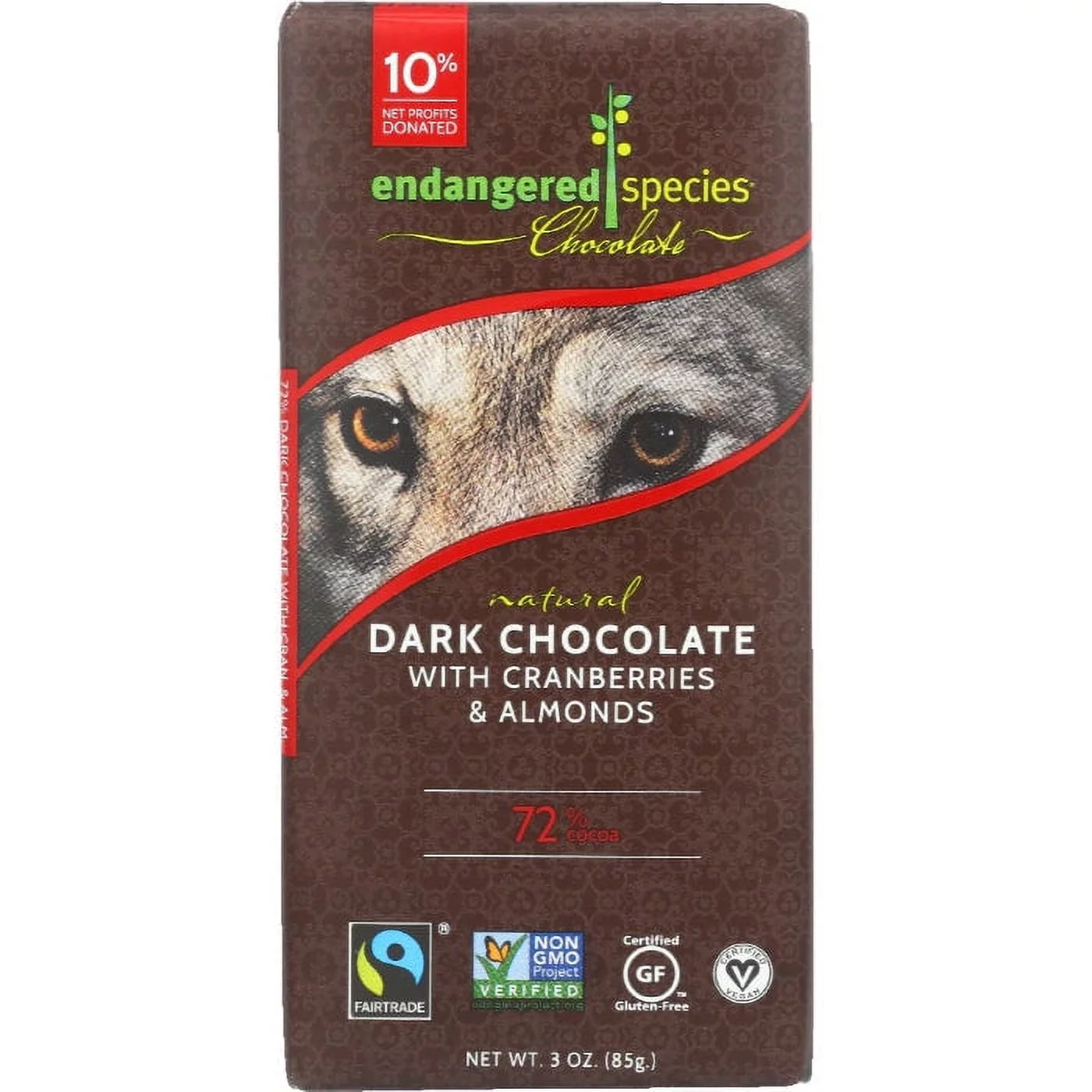 ENDANGERED SPECIES CHOC BAR WOLF DRK CRNBRY A 3 OZ - Pack of 12