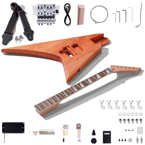 Leo Jaymz DIY Single Cut Electric Guitar Kits with Mahogany Body and Neck - Rosewood Fingerboard and All Components Included (LP Hollow)