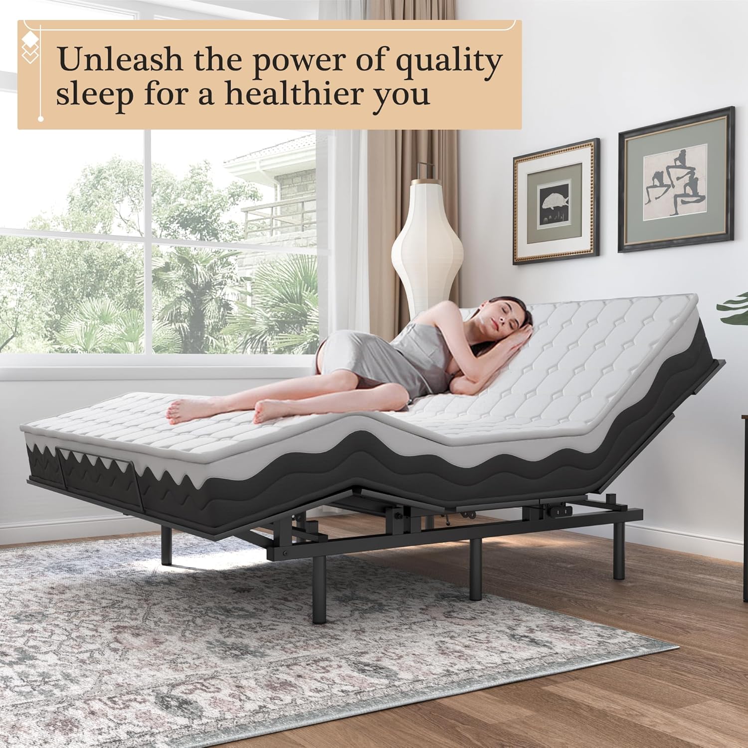 Adjustable Bed Frame -Wireless Remote -Memory Function -Adjustable Bed Base -Head and Foot Lift Incline -Zero Gravity -Quiet Motorfor Lying Down, Reading, Watching TV,Fatigue,Backache[QUEEN]