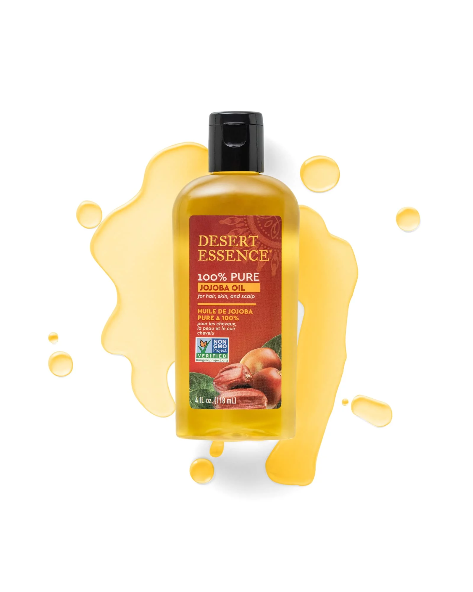 Desert Essence 100% Pure Jojoba Oil - 4 Fl Oz - Pack Of 2 - Haircare & Skincare Essential Oil - All Skin Types - No Oily Residue - May Help Prevent Flakiness - Makeup Remover - Aftershave Moisturizer